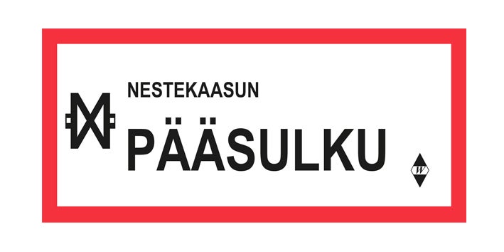 Nestekaasun p&auml;&auml;sulku tarra tai kyltti 80 x 180 mm